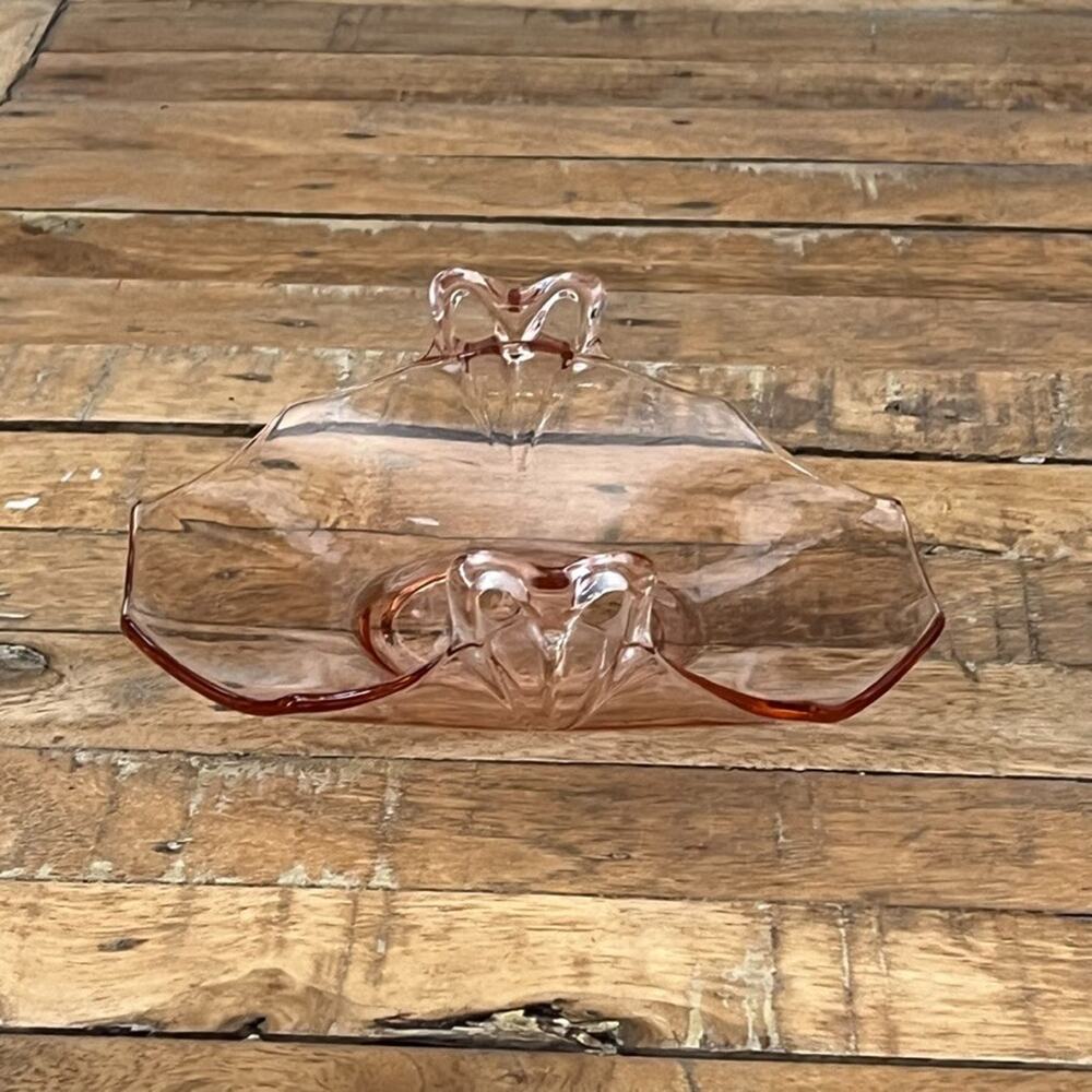 Vintage Small Pink Depression Glass Candy Dish Or Nut Bowl Bow Handles